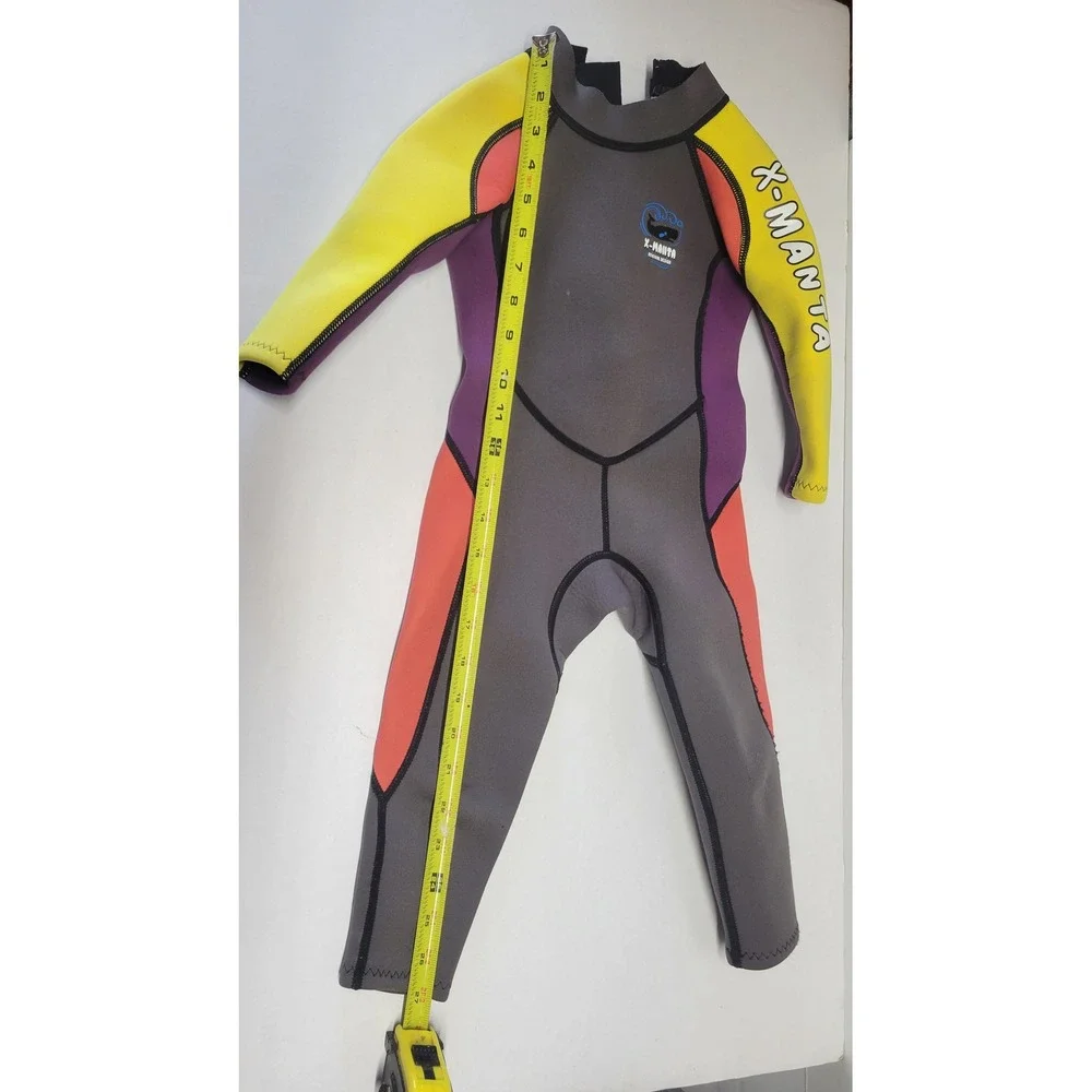 X-Manta Kids Full Body Wetsuit Grey Purple‎ Yellow Orange Neoprene Size S 100/54